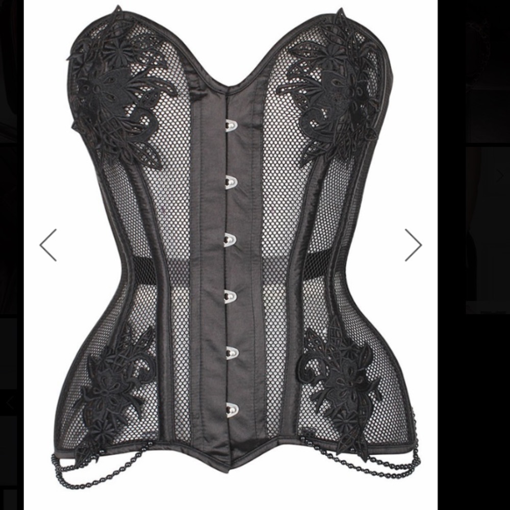 BLACK MESH LACE APPLIQUÉ WAIST TAMING OVERBUST 26